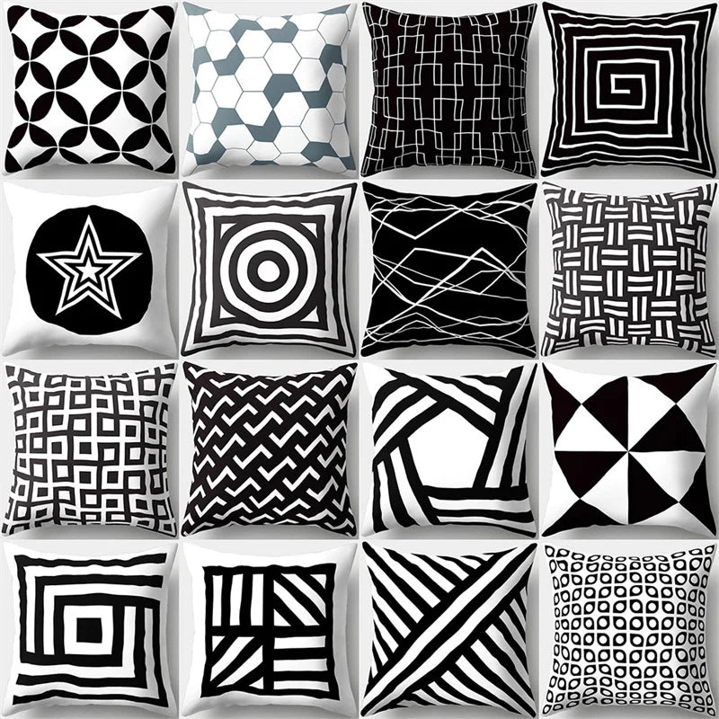 Afralia™ Geometric Star Print Pillow Cover for Home Decor - Black & White Square Texture