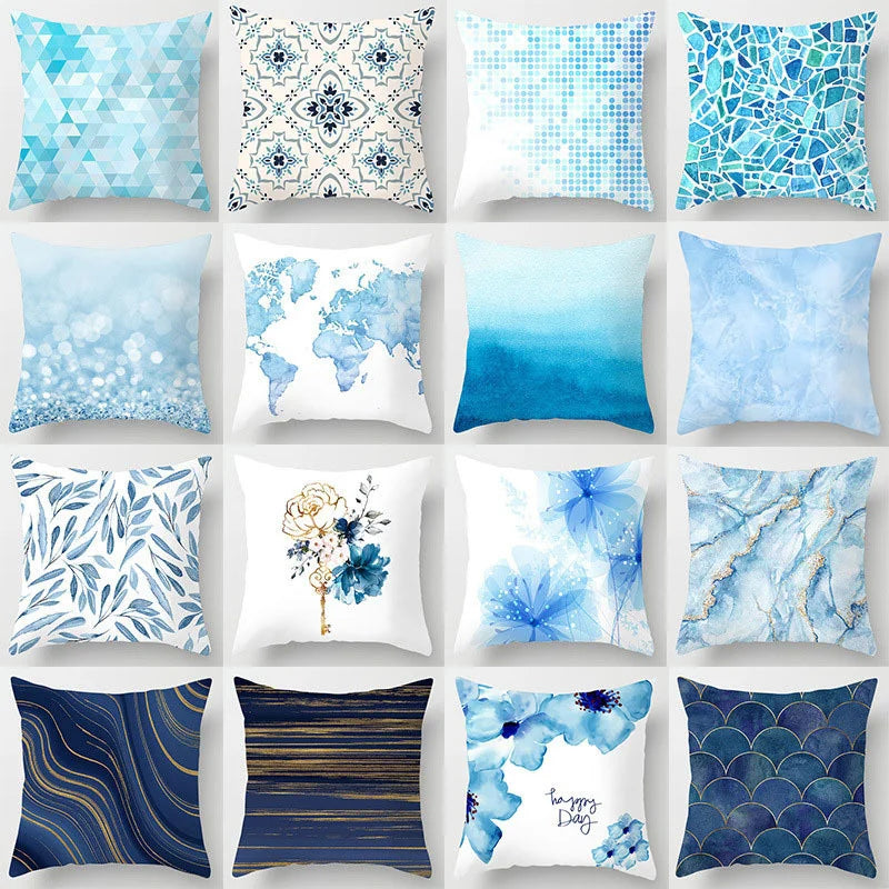 Afralia™ Blue Geometric Marble Stripe Line Pillowcases for Car Sofa Decor
