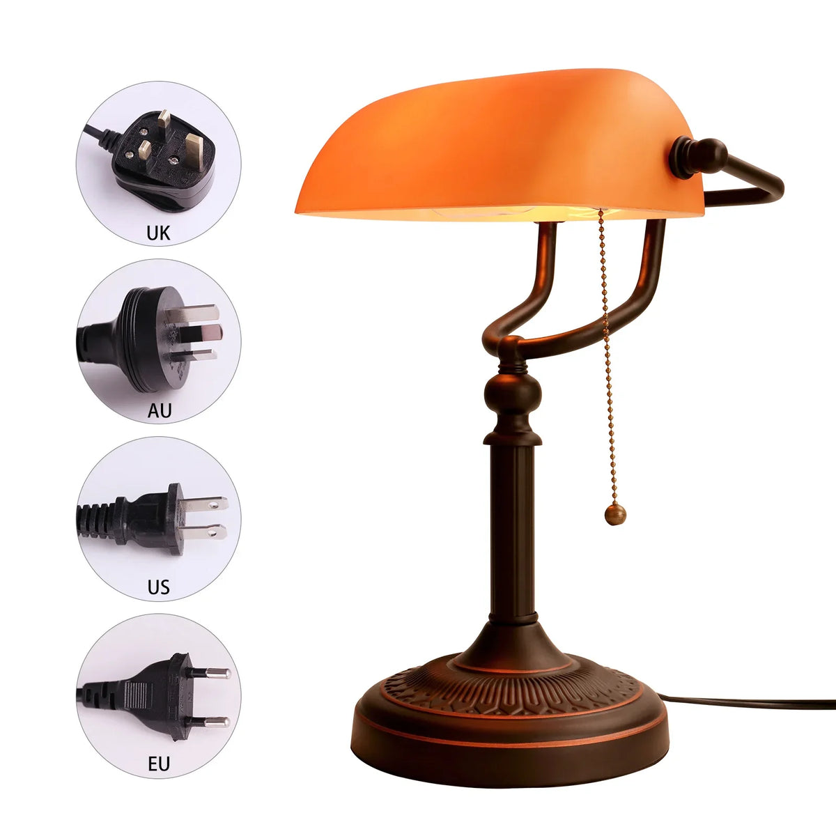 Afralia™ Vintage Orange Glass Table Lamp with Zipper Switch for Home Office