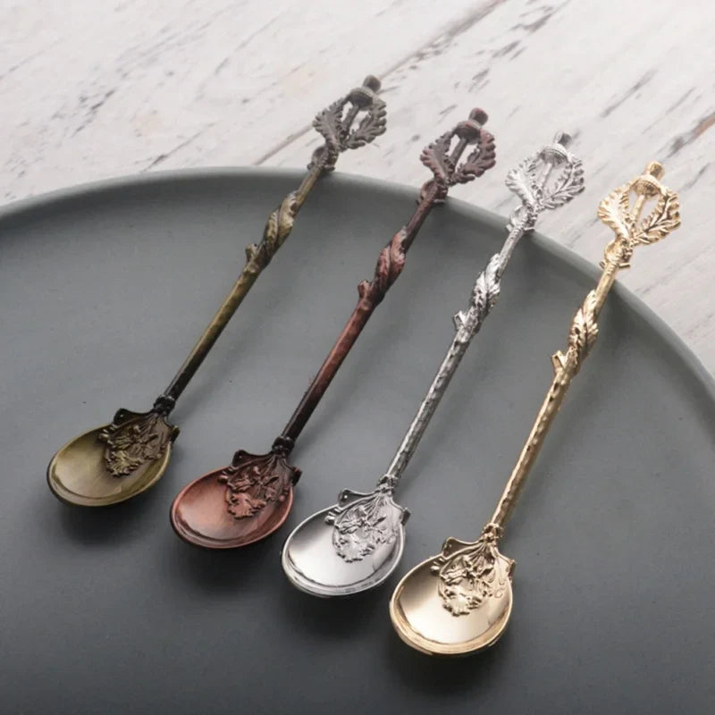 Afralia™ Thistle Leaves Coffee Spoon | Vintage British Style Tableware