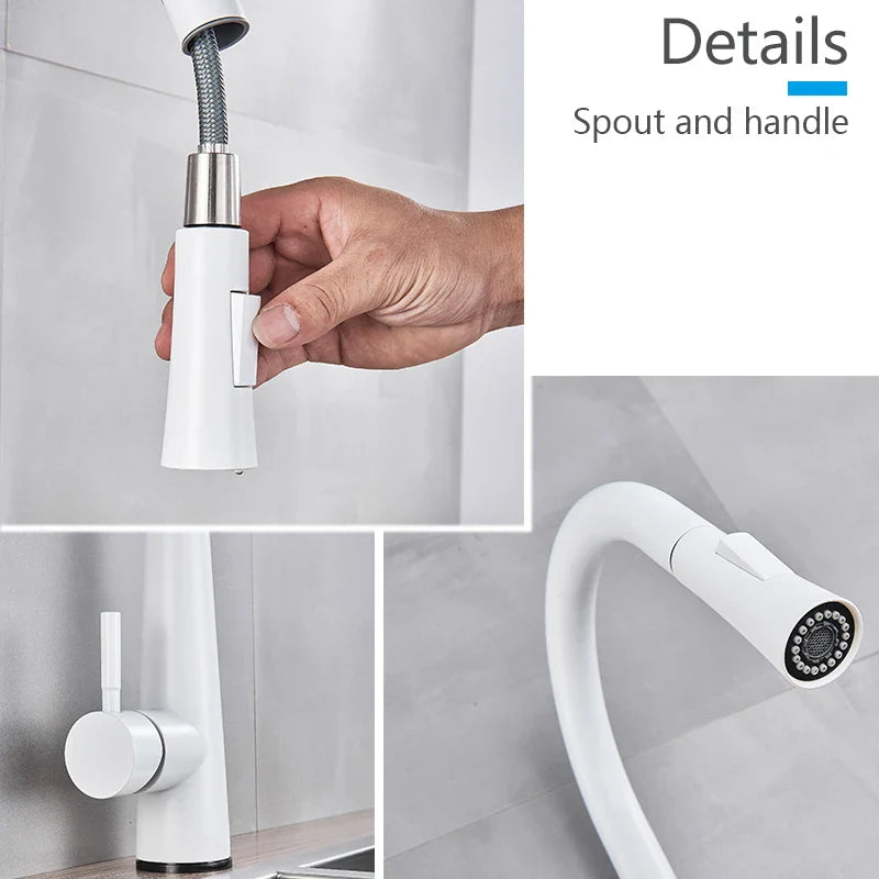 Afralia™ White Touch Sense Kitchen Faucet with Smart Sensor and Pull Out Spray
