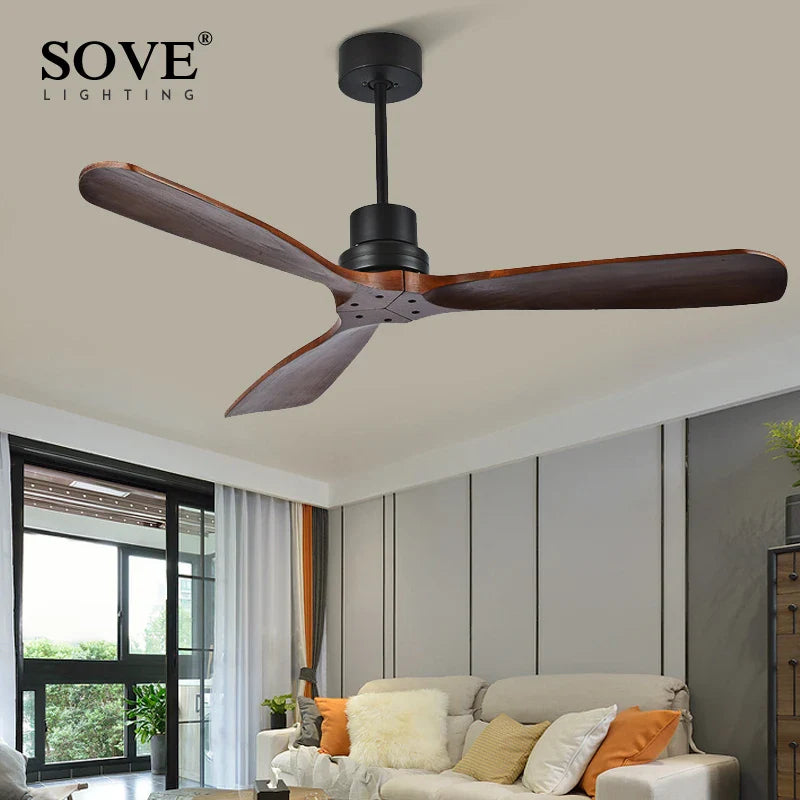 Afralia™ Wood Ceiling Fan with Remote Control, Modern Bedroom Wooden Fan Light Fixture