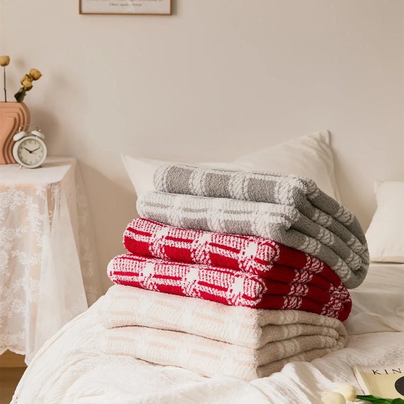 Afralia™ Fluffy Stripe Plaid Blanket: Cozy Microfiber Home Decoration