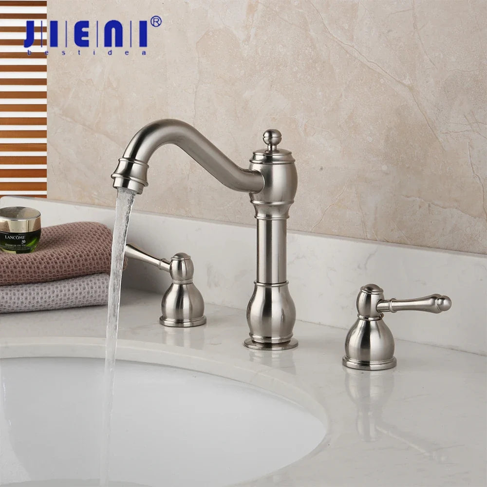 Afralia™ Dual Handle Nickel Brush Bathroom Sink Tap Swivel Spray Mixer Faucet