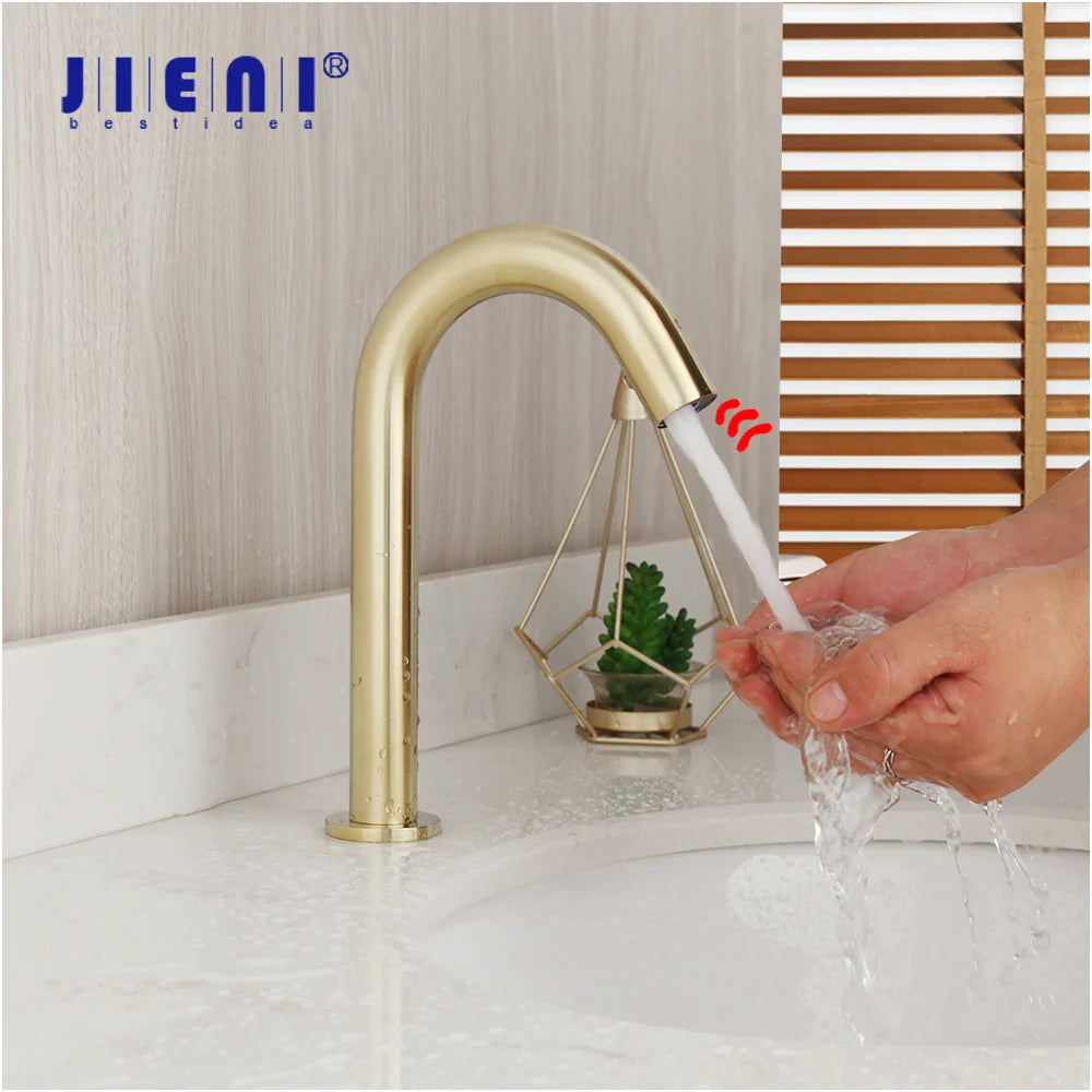 Afralia™ Brushed Gold Touch Sensor Basin Faucet - Automatic Bathroom Sink Mixer Tap
