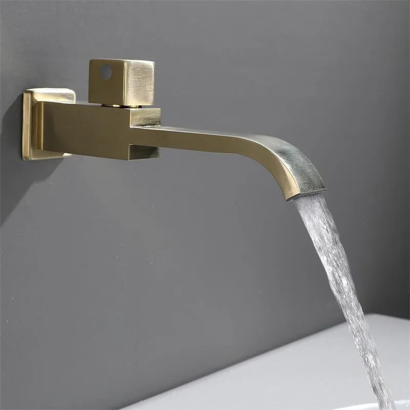Afralia™ Brushed Gold In-Wall Basin Faucet Set with Cold Water Only Tap