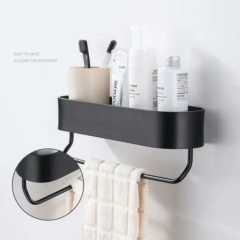 Afralia™ Aluminum Bathroom Shelf with Towel Bar for Bath/Shower Organization