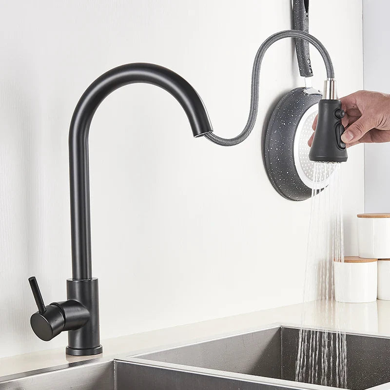 Afralia™ Matte Black Pull Out Kitchen Faucet with 3 Water Modes