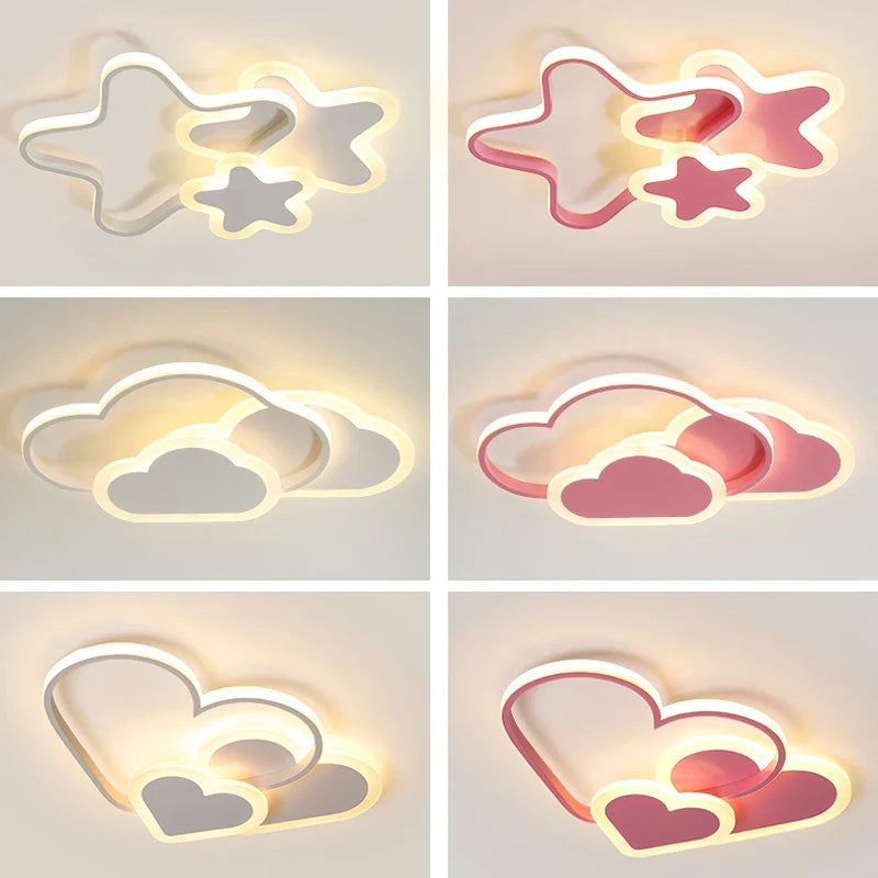 Afralia™ Kids Room LED Ceiling Light: Modern, Creative, White & Pink Pentagram Lamps