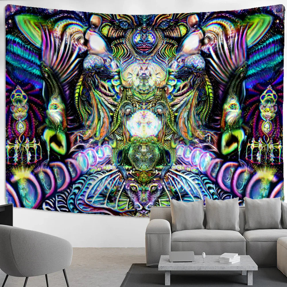Psychedelic Human Face Wall Tapestry Fluorescent Hippie Art for Afralia™ Home Décor