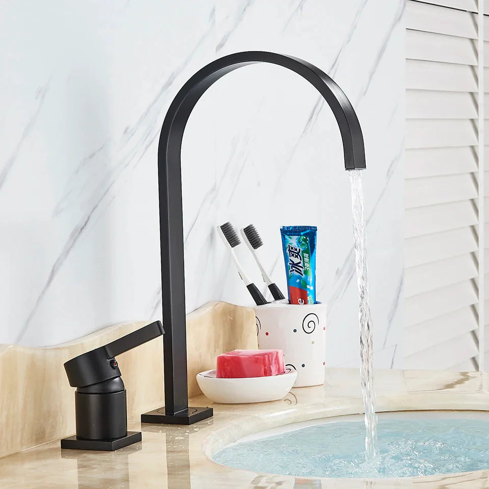 Afralia™ Matte Black Waterfall Basin Faucet: 360 Rotate Hot Cold Mixer Tap