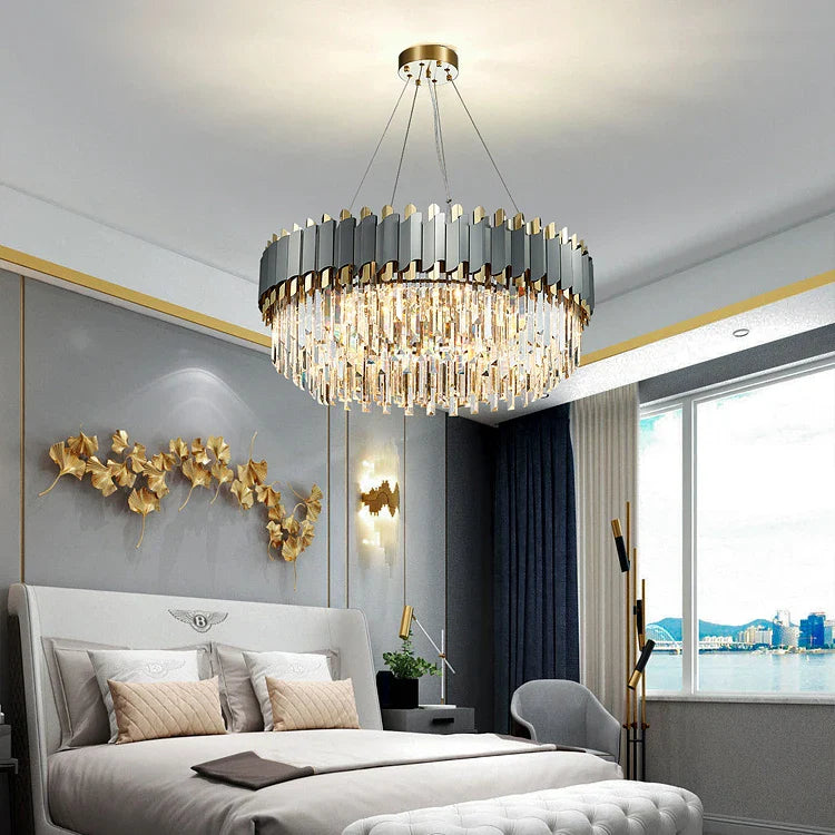 Afralia™ Art Deco Golden Crystal Chandelier LED Hanging Lamp