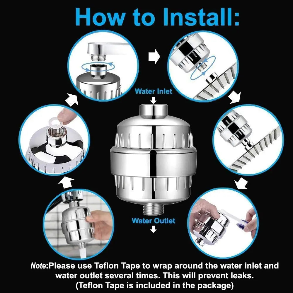 Afralia™ 15 Stage Shower Water Filter for Chlorine Removal and Skin Health