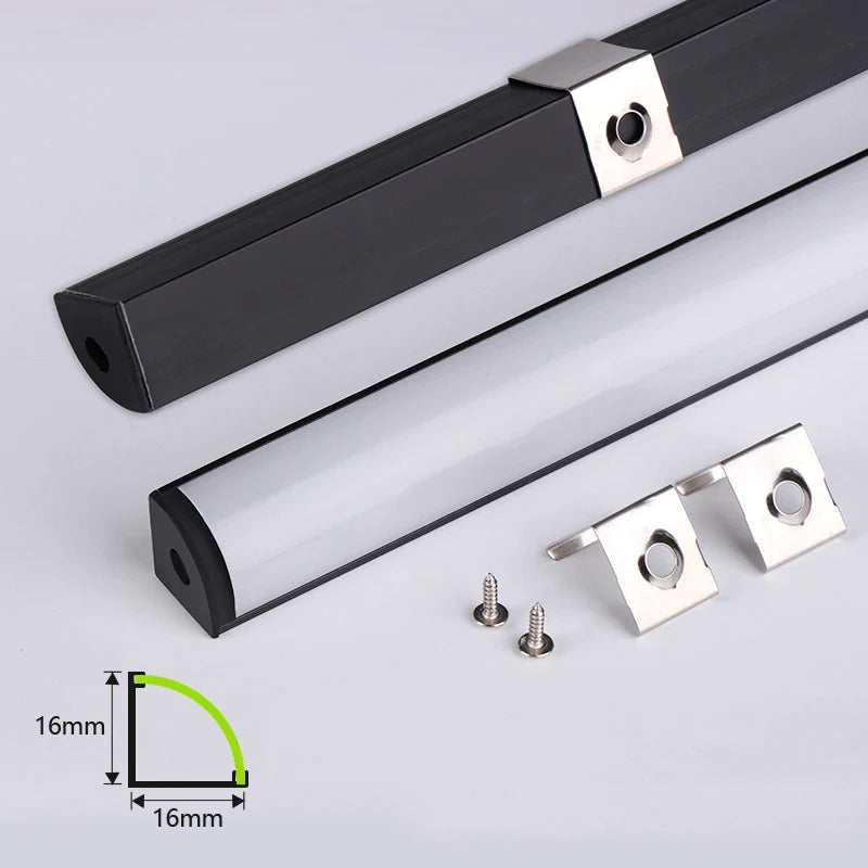 Afralia™ Black Aluminum V-Type LED Profile with Milky Cover for Strip Lights