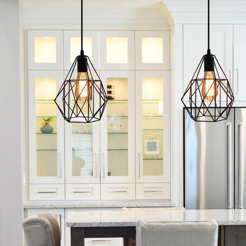 Afralia™ Iron Cage Chandelier Loft Ceiling Light for Kitchen Bedroom Living Room