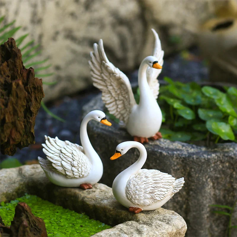 Swan Statue Resin Ornament for Garden Pond, Home Decor by Afralia™