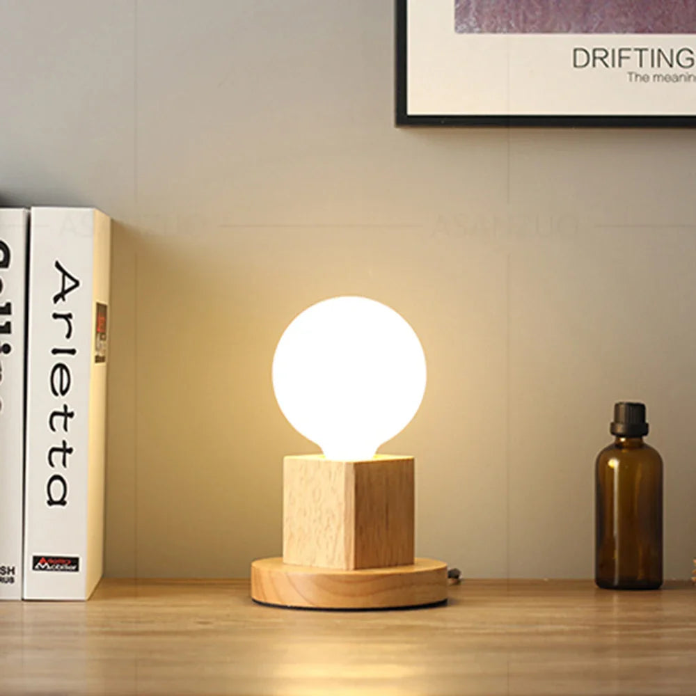 Retro Wood Table Lamp with E27 Socket | Afralia™ Vintage Desk Lamp | Wooden Base Table Light