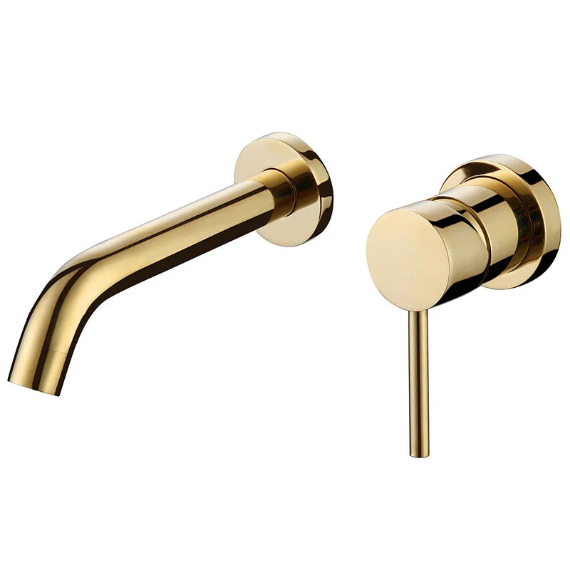 Afralia™ Gold Brass In-Wall Basin Faucet Mixer Tap for Hot Cold Bathroom Sink
