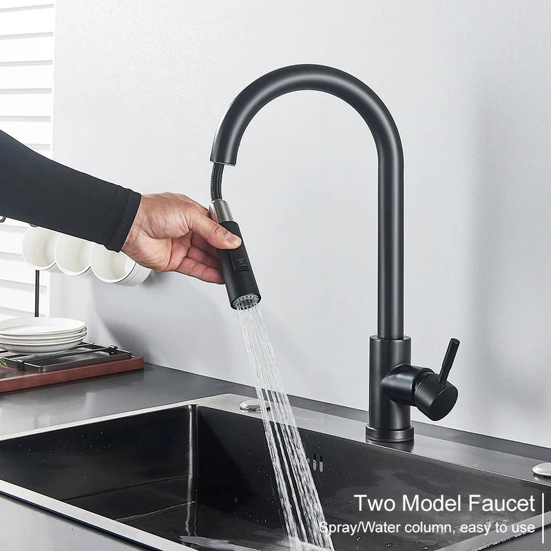 Afralia™ Black Kitchen Faucet: Single Handle Pull Out Mixer, Two Function Hot and Cold Water Taps