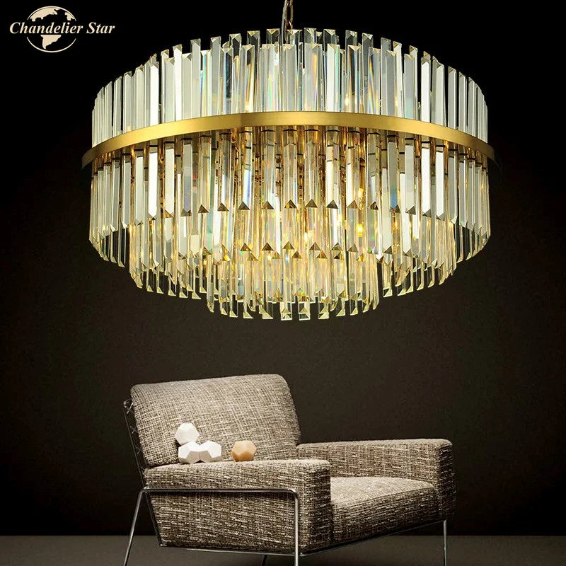 Afralia™ Round Gold Crystal Glass Pendant Light for Luxury Decor
