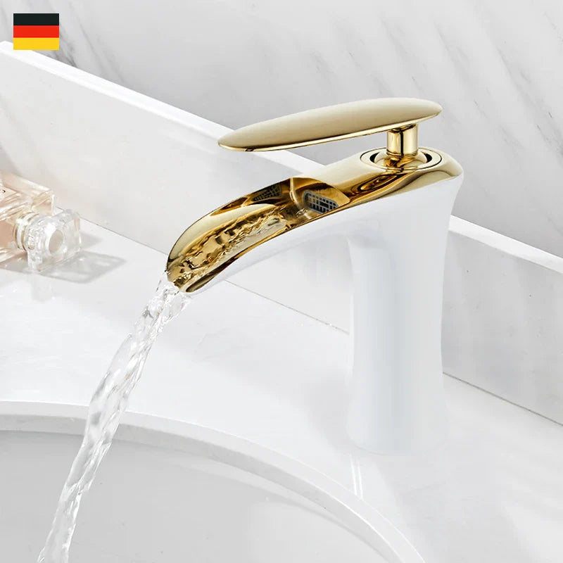 Afralia™ Waterfall Bathroom Faucet White Gold Single Handle Basin Mixer Tap Silver
