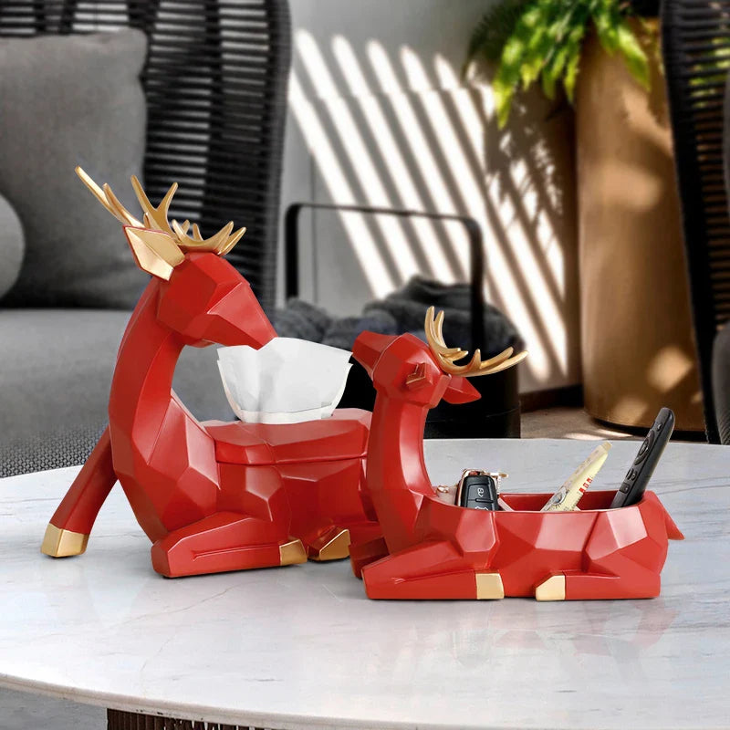 Deer Sculpture Tissue Box Holder by Afralia™: Elegant Table Centerpiece for Home Office Decor