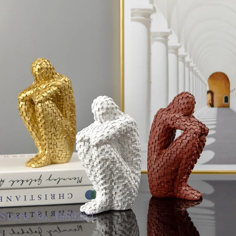 Afralia™ Golden Man Thinker Abstract Sculpture Statue for Home Decor