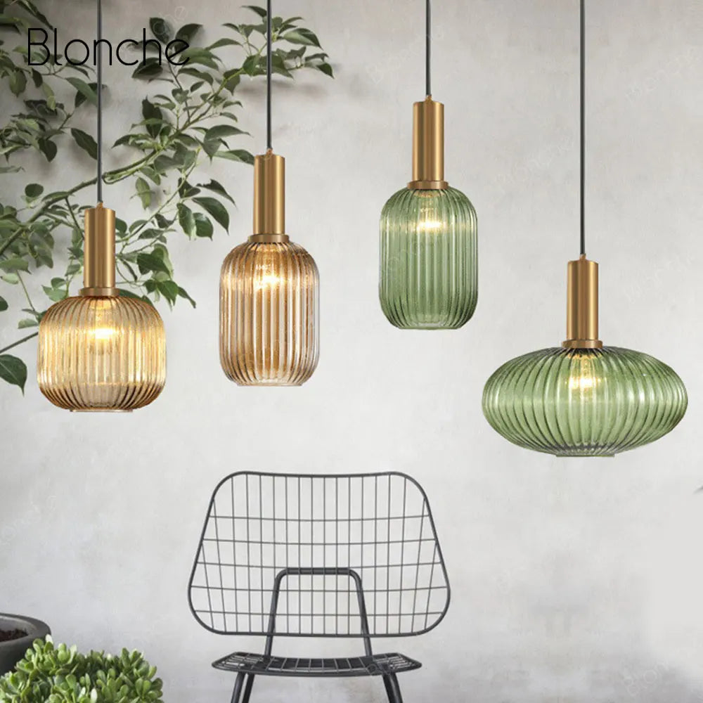 Afralia™ LED Gold Chandelier Stained Glass Pendant Lamps for Home Decoration