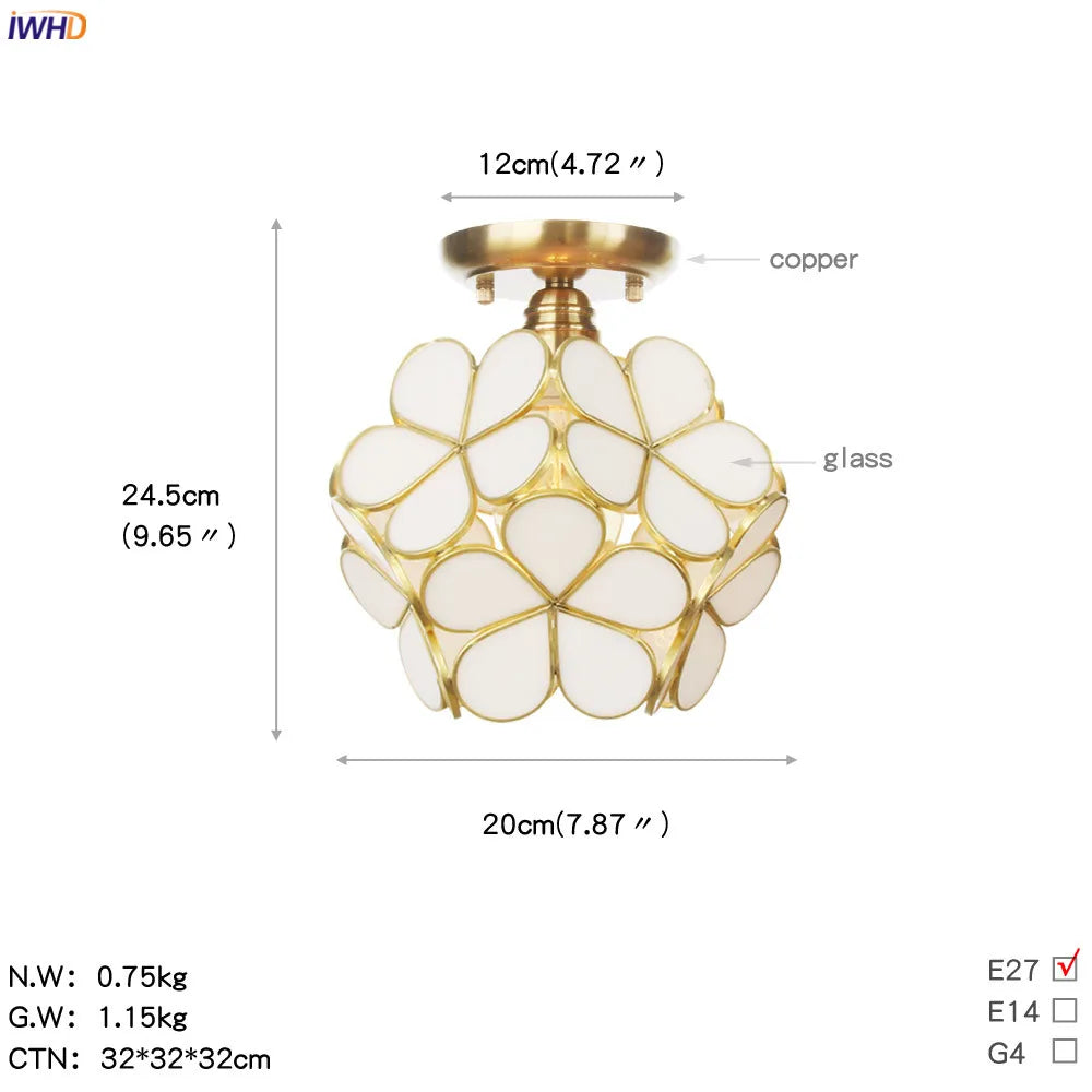 Afralia™ White Glass LED Ceiling Light Fixture, Nordic Modern Copper Ceiling Lamp