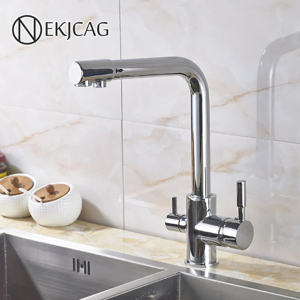 Afralia™ Dual Spout Chrome Kitchen Faucet Water Filter Mixer Tap