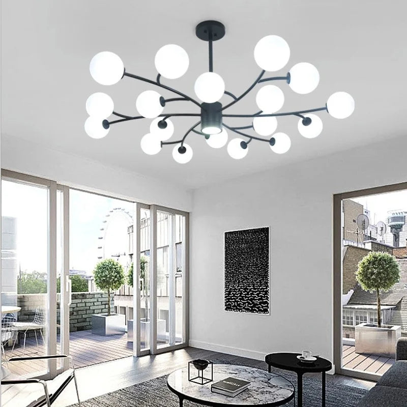 Afralia™ Black Glass Ball Molecule Chandelier - Nordic Luxury Design