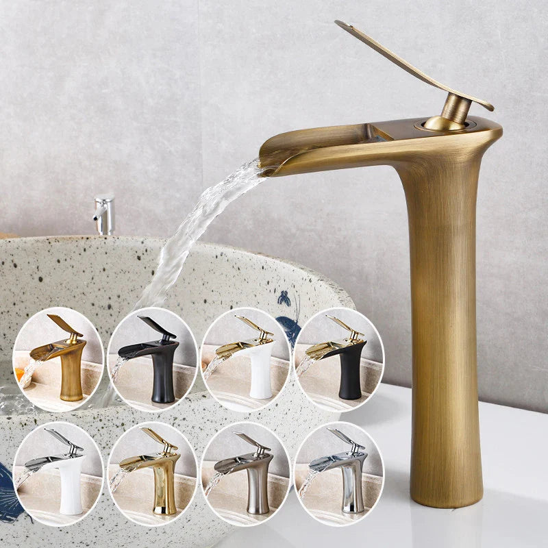 Afralia™ Chrome Brass Waterfall Mixer Tap Single Handle Hot Cold Bathroom Sink Faucet