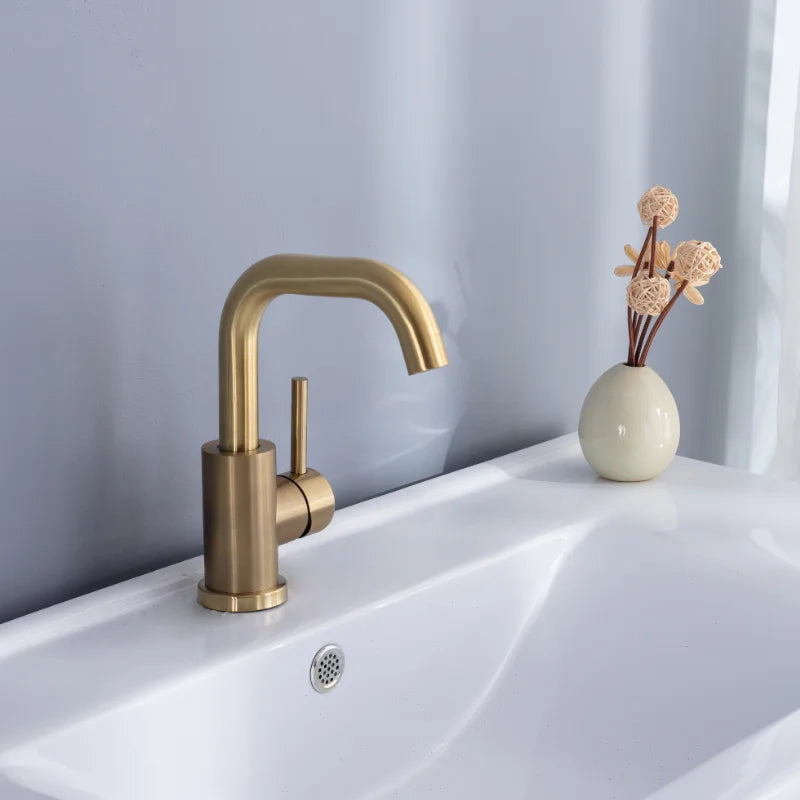 Afralia™ Brushed Gold Basin Faucet Single Handle Deck Mounted Cold Hot Mixer Tap
