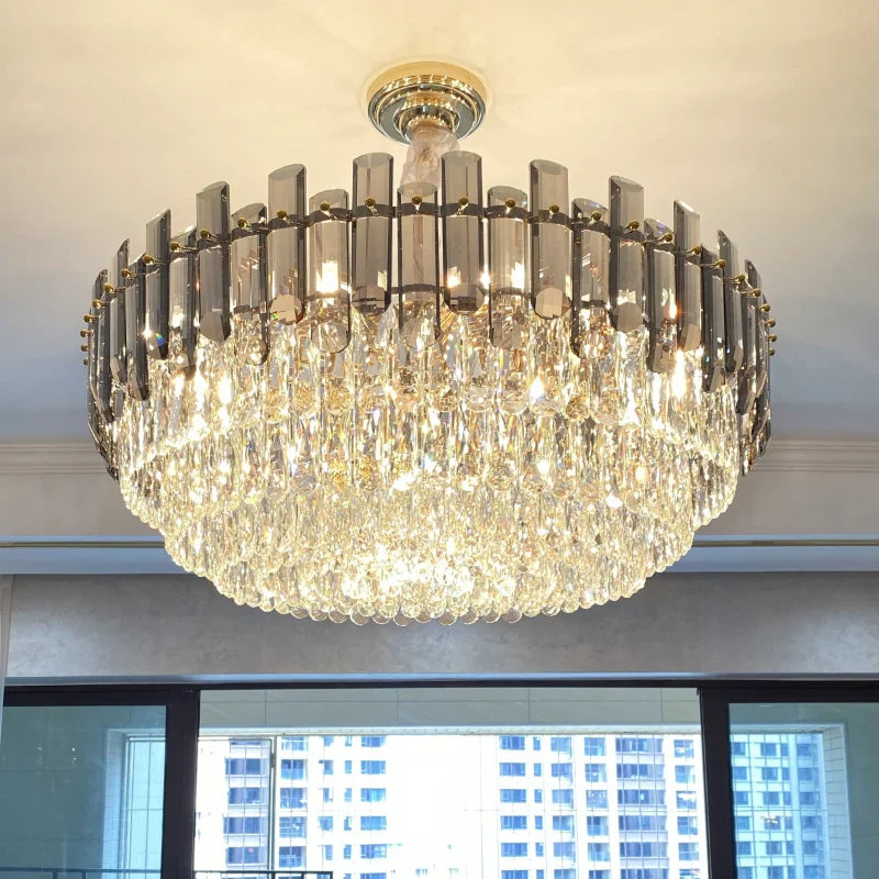 Afralia™ Round Crystal Kitchen Living Room Ceiling Lamp Atmospheric Modern Dining Bedroom Light