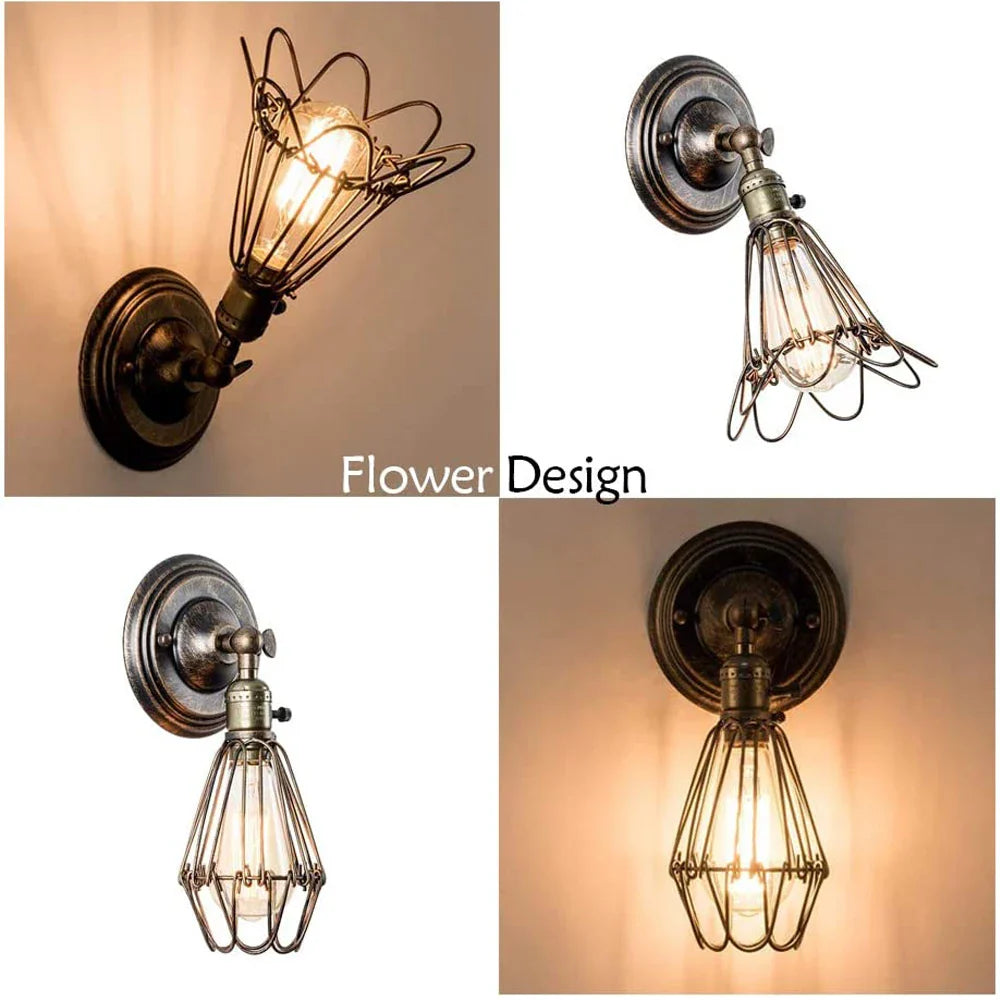 Afralia™ Industrial Cage Wall Light Fixture - Adjustable Rustic Sconces for Home Décor