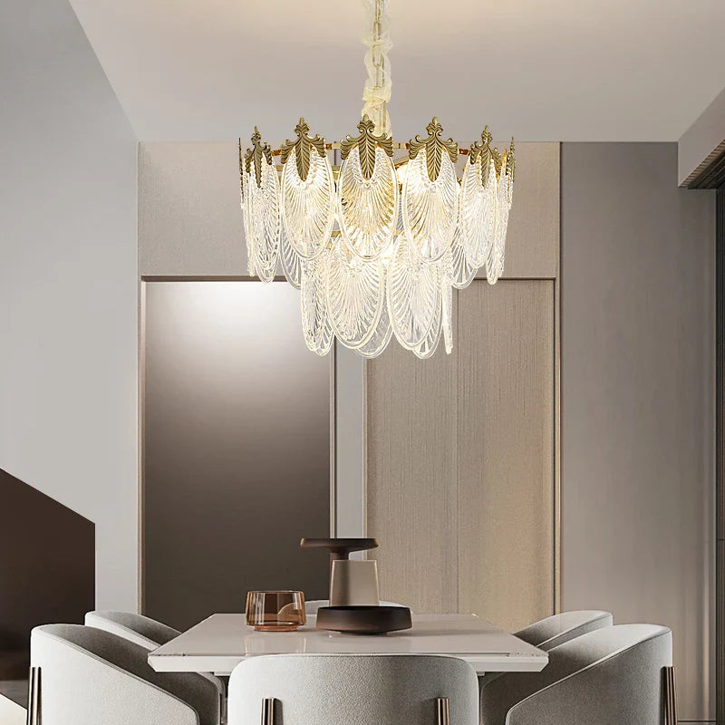 Afralia™ Round Glass Suspension Chandelier – Modern French Style Light Luxury for Living Room