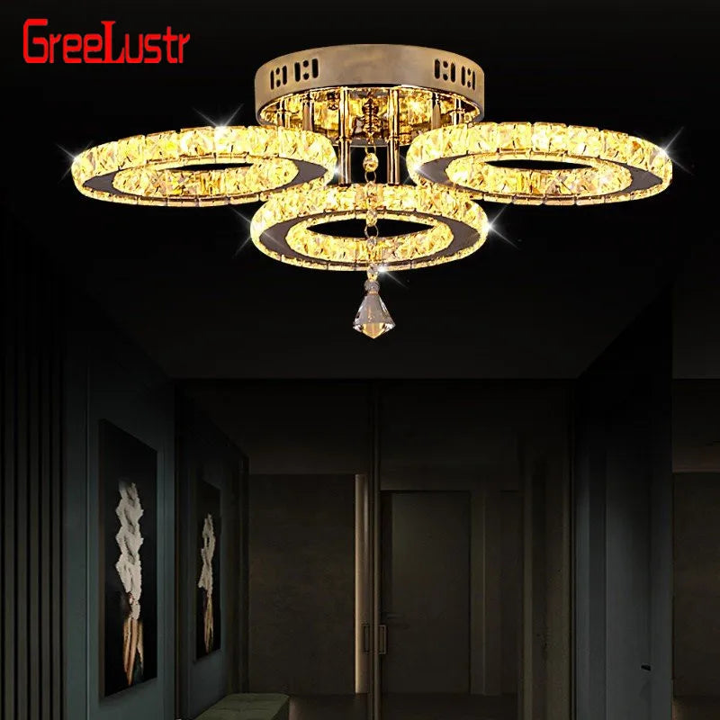 Afralia™ Crystal LED Ceiling Light Rings - Stainless Steel Plafonnier Lamp