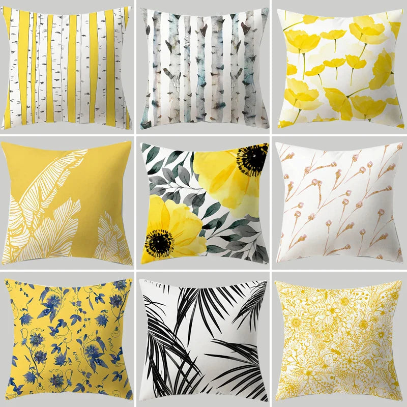 Afralia™ Yellow Flower Leaves Peach Skin Pillow Case for Home Décor