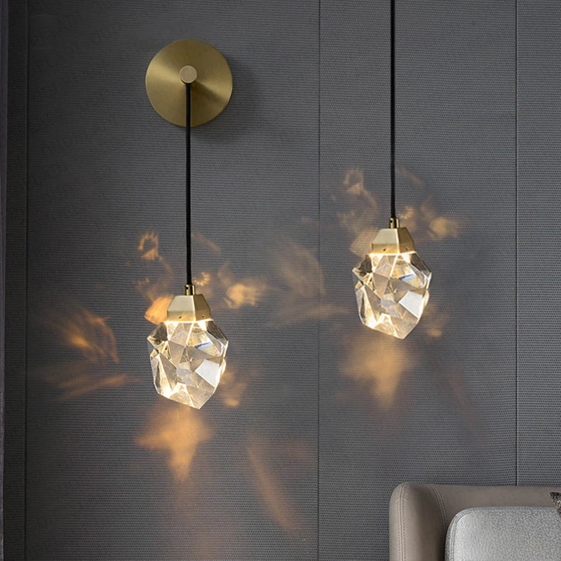 Afralia™ Crystal Copper LED Wall Lamp for Bedroom and Stairs