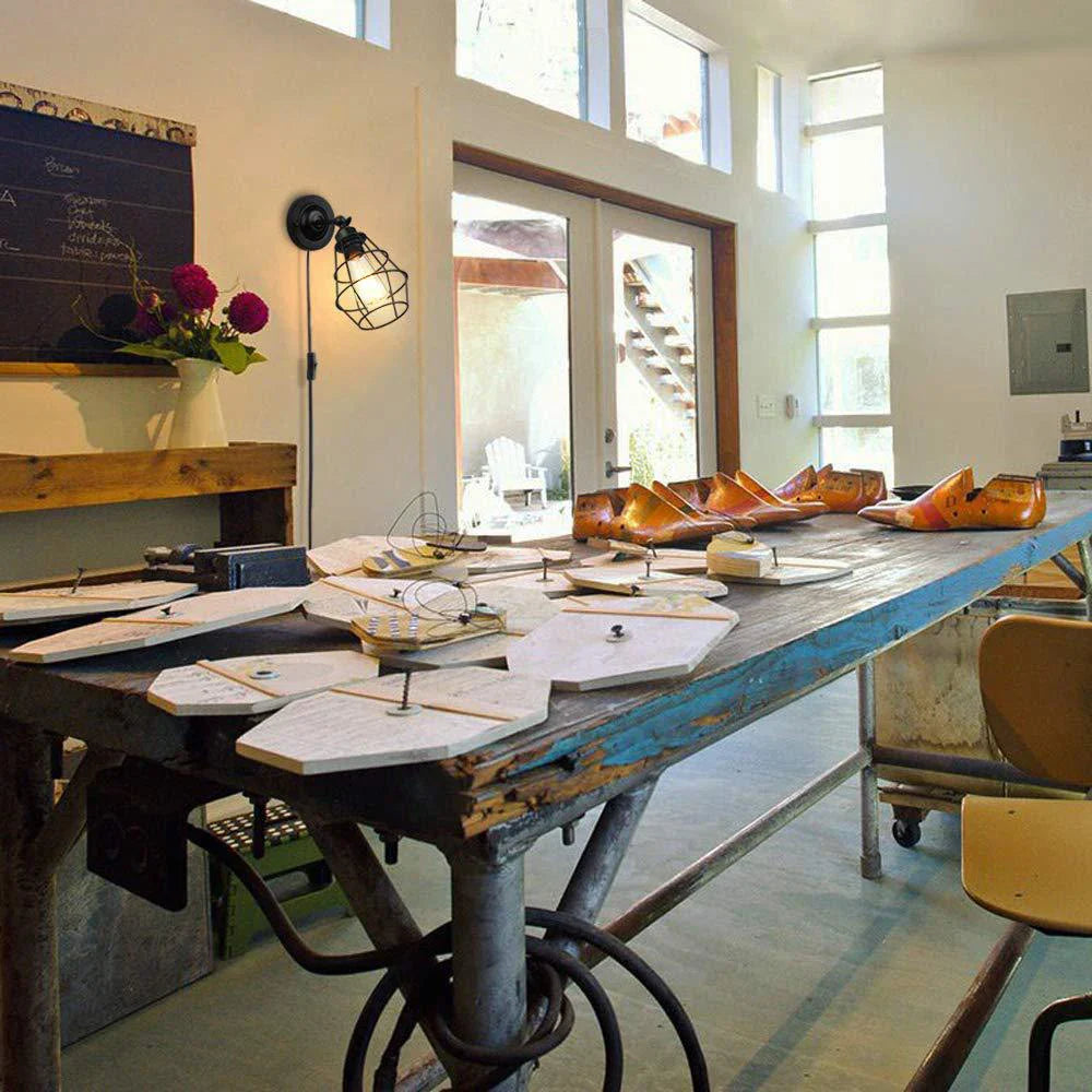 Afralia™ Industrial Vintage LED Wall Light Sconce Iron Lampshade Cage Guard Loft Lighting