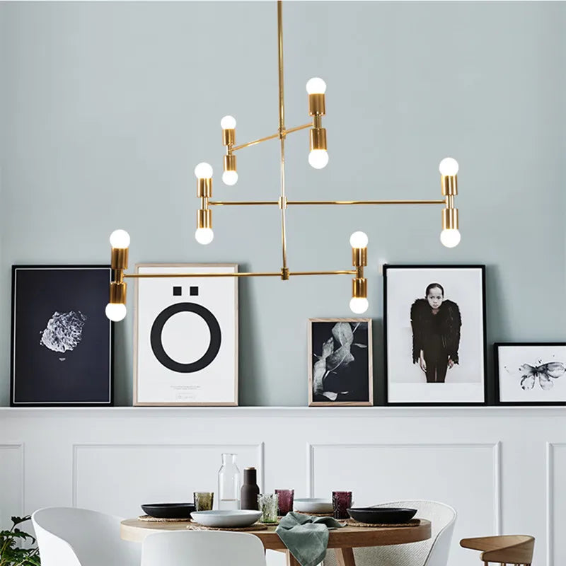 Afralia™ Modern Black Gold Chandelier Branch Design for Loft Bedroom Living Room Nord Fashion Atomium.