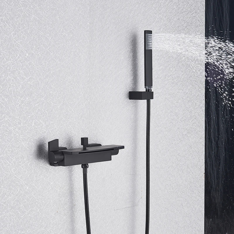 Afralia™ Matte Black Waterfall Bathtub Faucet Set Wall Mounted Shower Faucets Mixer Tap