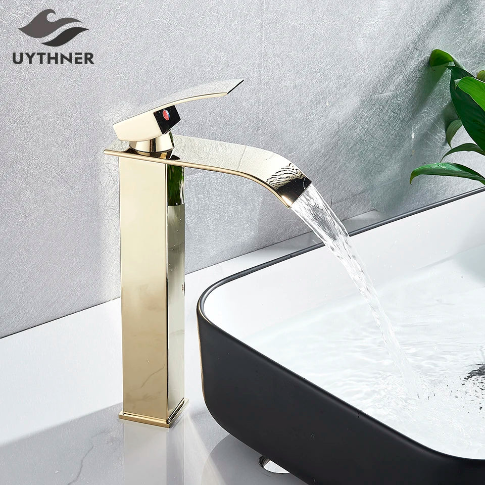 Afralia™ Gold Basin Faucet Single Level Mixer Tap Hot Cold Water Bathroom Sink Tap