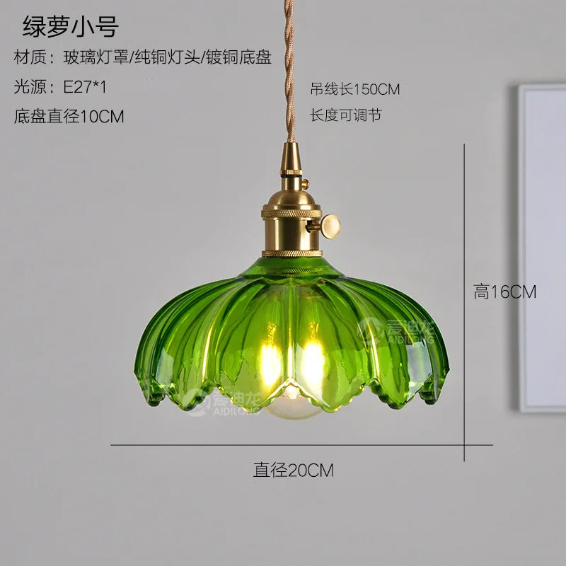 Afralia™ Green Glass Hanging Lamp - Copper Nordic Modern Pendant Lights for Bedroom, Bar, Restaurant