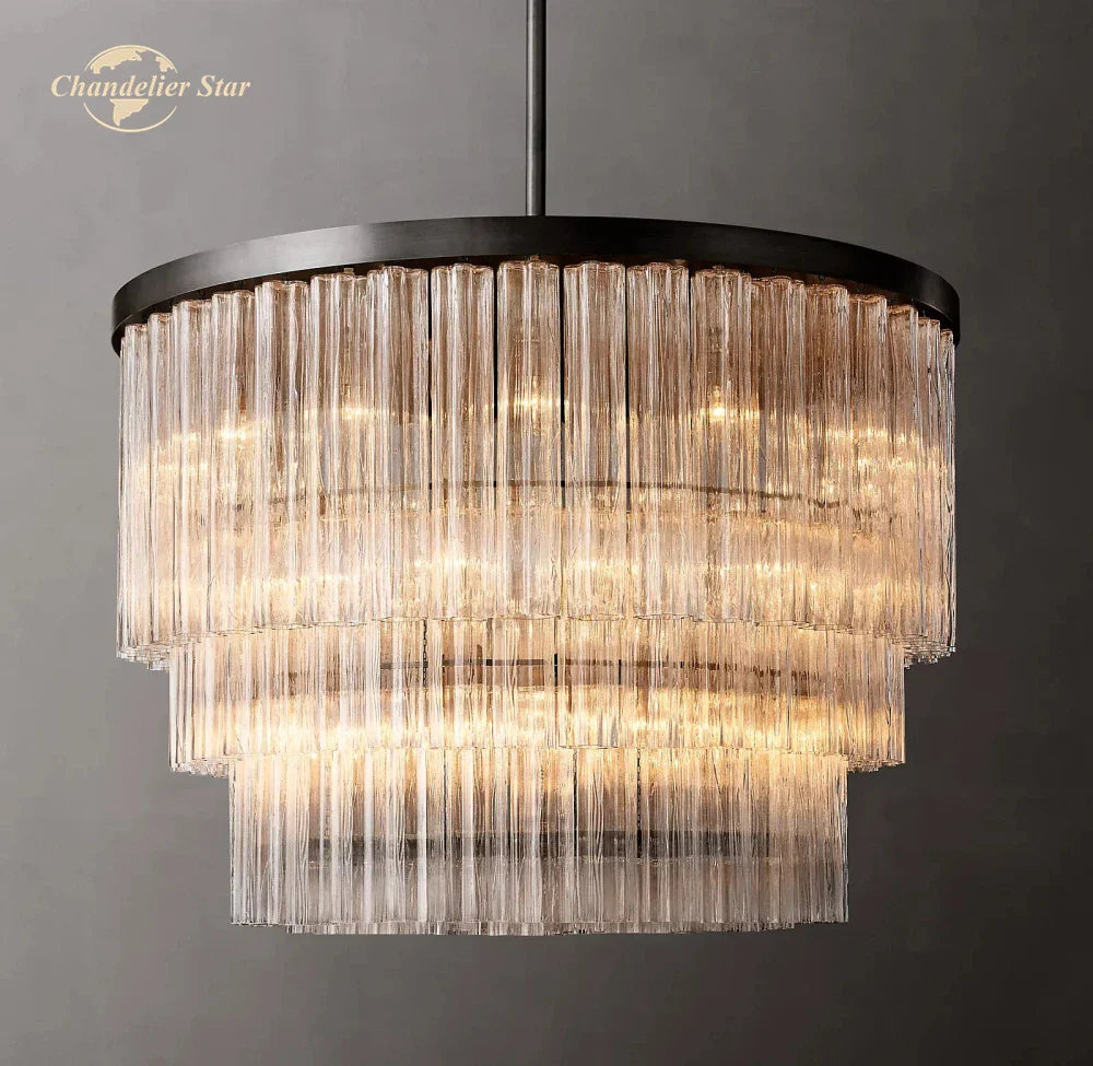 Afralia™ Cielo Glass Chandelier Three-Tier Round Hanging Lights for Living Dining Room