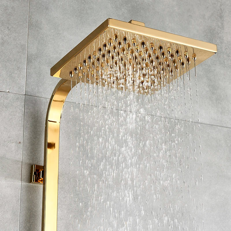 Afralia™ Copper Shower Set Faucet Wall Mounted Bathtub Shower Column 8" Rainfall Mixer