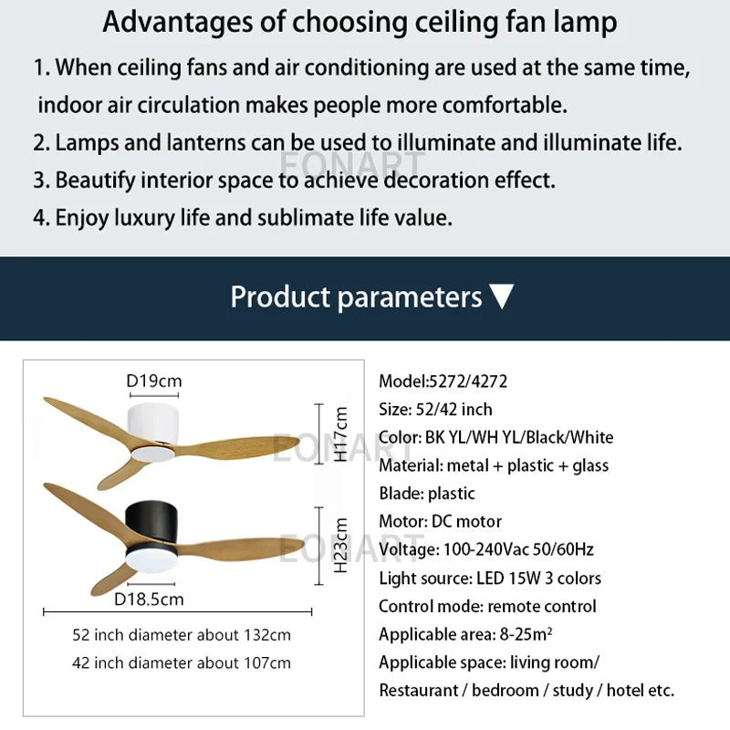Afralia™ 52" Black DC Ceiling Fan with LED Light and Remote Control