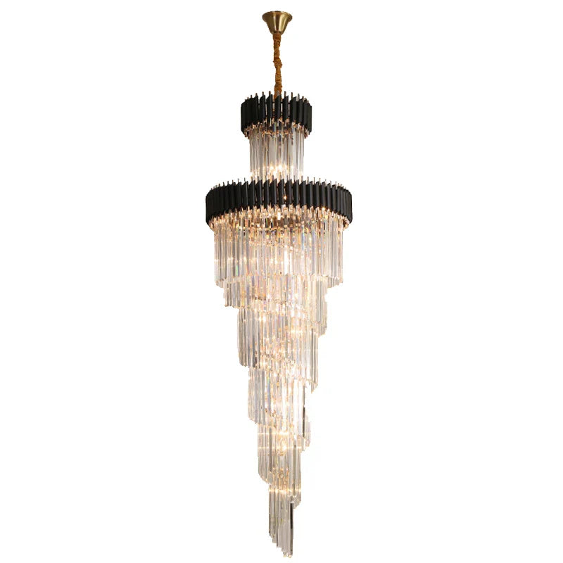 Afralia™ Crystal Black Clear LED Chandelier Lighting for Staircase Foyer