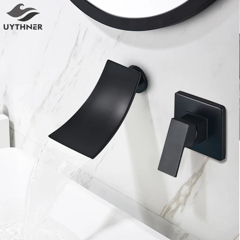 Afralia™ Waterfall Basin Faucet Wall Mount Bathroom Sink Tap Hot Cold Mixer