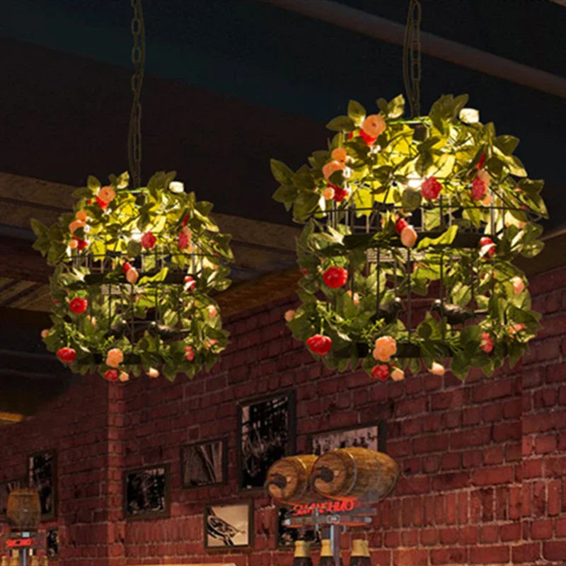 Afralia™ Industrial Style Rose Chandelier - Wrought Iron Pendant Lamp for Home, Restaurant, Bar